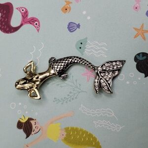 Gold and Silver Mermaid Pendant Necklace with Crystals